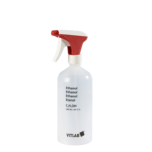 Botella atomizador transparente, PE-LD, con impresión “Etanol” VITLAB 952861